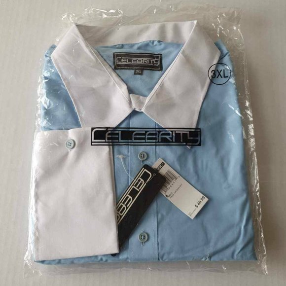 Celebrity Other - Celebrity Mens Button Up Shirt Blue White Contrast